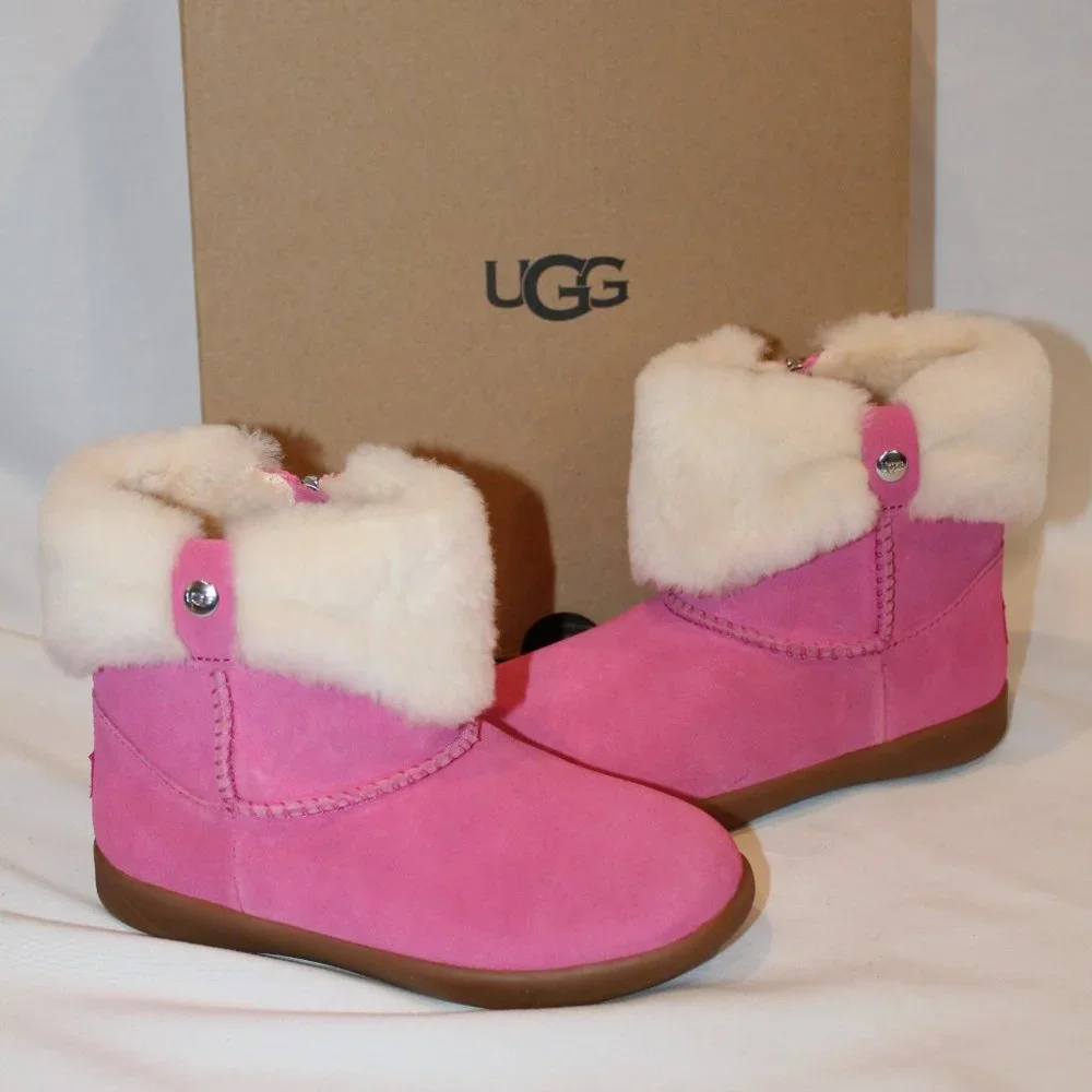 NIB UGG GIRLS TODDLER PINK SHEARLING CUFF ANKLE WINTER‎ BOOTS PINK